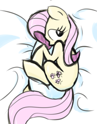 Size: 1269x1613 | Tagged: safe, fluttershy, pegasus, pony, bed, looking at you, lying, on side, sketch