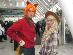 Size: 1600x1200 | Tagged: safe, artist:robukun, applejack, big macintosh, human, cosplay, irl, irl human, photo