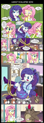 Size: 1500x4150 | Tagged: safe, artist:lucy-tan, fluttershy, rarity, hamster, equestria girls, hamstocalypse now, backpack, boots, bound, bracelet, breasts, clothes, comic, curtis pawpower, engrish, female, high heel boots, jewelry, lockers, raised leg, rope, skirt, tanktop