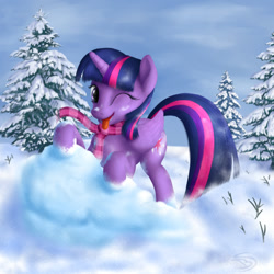 Size: 1200x1200 | Tagged: safe, artist:bluespaceling, derpibooru import, twilight sparkle, twilight sparkle (alicorn), alicorn, pony, clothes, female, mare, scarf, snow, solo