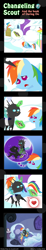 Size: 600x3263 | Tagged: safe, artist:vavacung, derpibooru import, daring do, rainbow dash, changeling, pegasus, pony, comic:changeling-scout, bed, book, cider, comic, crying, cute, dashabetes, frown, heart, hug, levitation, magic, misconception, ocular gushers, pointy ponies, prone, reading, smiling, telekinesis, thought bubble