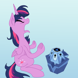 Size: 1600x1600 | Tagged: safe, artist:philith, derpibooru import, twilight sparkle, twilight sparkle (alicorn), alicorn, pony, princess twilight sparkle (episode), do not want, female, gradient background, magic 8 ball, mare, movie quote in the comments, mystery box of plot importance, solo