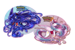 Size: 1296x875 | Tagged: safe, artist:lazeros, princess celestia, princess luna, alicorn, pony, clothes, crossover, grin, hat, long hair, pokémon, pokémon moon, pokémon sun, pokémon sun and moon, sun vs moon