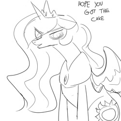 Size: 1500x1500 | Tagged: safe, artist:dragoncircle, princess celestia, alicorn, pony, cake, cakelestia, doodle, food, lazy, sketch