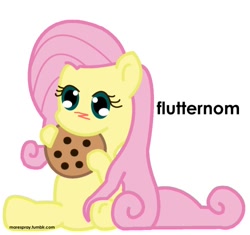 Size: 500x470 | Tagged: safe, artist:marespray, fluttershy, pegasus, pony, blushing, cookie, cute, hoof hold, nom, shyabetes, solo