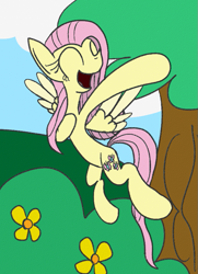 Size: 657x908 | Tagged: safe, artist:mr. rottson, fluttershy, pegasus, pony, flying, singing, solo