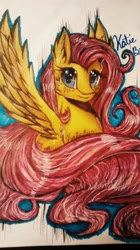 Size: 1456x2592 | Tagged: safe, artist:foxycarmelita24, fluttershy, pegasus, pony, female, mare, solo, traditional art