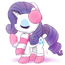 Size: 2000x2000 | Tagged: safe, artist:exceru-karina, rarity, pony, unicorn, clothes, mittens, scarf, solo