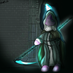 Size: 2500x2493 | Tagged: safe, artist:freefraq, starlight glimmer, pony, semi-anthro, unicorn, crossover, dark souls, dark souls 3, scythe, sister friede, solo