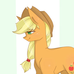 Size: 800x800 | Tagged: safe, artist:sheeppiss, applejack, earth pony, pony, applejack's hat, blonde mane, female, mare, orange coat, solo