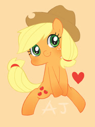 Size: 600x800 | Tagged: safe, artist:puchiko, applejack, earth pony, pony, cute, heart, pixiv, simple background, solo