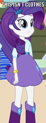 Size: 184x487 | Tagged: safe, edit, rarity, equestria girls, cropped, image macro, meme, not clothes, text edit, thousand yard stare