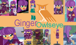 Size: 1424x836 | Tagged: safe, artist:deannaphantom13, artist:luckreza8, artist:perplexedpegasus, artist:shafty817, artist:trohobo, derpibooru import, fleur-de-lis, ginger owlseye, marco dafoy, owl, equestria girls, friendship games, pinkie spy (short), boots, bowtie, clothes, collage, crystal prep academy uniform, cute, cutie mark, high heel boots, owlabetes, ponied up, rear view, school uniform, shoes, socks