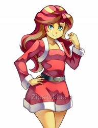 Size: 2000x2600 | Tagged: safe, artist:zipskyblue, sunset shimmer, equestria girls, christmas, clothes, female, holiday, simple background, solo, watermark, white background