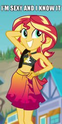 Size: 540x1080 | Tagged: safe, edit, edited screencap, screencap, sunset shimmer, equestria girls, equestria girls series, forgotten friendship, adorasexy, belly button, caption, clothes, cropped, cute, geode of empathy, image macro, jewelry, lmfao, magical geodes, meme, midriff, sexy, sexy and i know it (lmfao), shimmerbetes, solo, song reference, sunset selfie, swimsuit, text