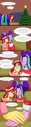 Size: 1000x4053 | Tagged: safe, artist:jake heritagu, aria blaze, sunset shimmer, comic:aria's archives, equestria girls, christmas, christmas tree, clothes, comic, female, flashback, hat, holiday, lesbian, shipping, sunblaze, tree