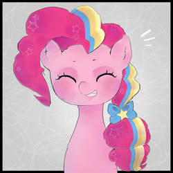 Size: 1024x1024 | Tagged: safe, artist:oouichi, pinkie pie, earth pony, pony, twilight's kingdom, big hair, bow, cheerful, fluffy, grin, pretty, rainbow power, rainbow power-ified, smiling, solo