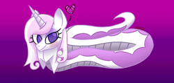 Size: 1250x600 | Tagged: safe, artist:snakeythingy, derpibooru import, fleur-de-lis, lamia, original species, snake pony, blushing, coils, gradient background, heart, looking at you, solo