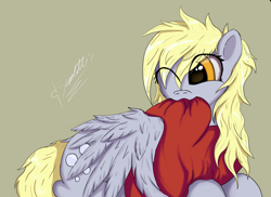 Size: 3509x2550 | Tagged: safe, artist:omega-scarlett, derpy hooves, pegasus, pony, cute, derpabetes, heart, signature, simple background