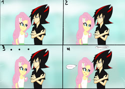 Size: 2160x1540 | Tagged: safe, artist:soul-yagami64, fluttershy, equestria girls, crack shipping, crossover, equestria girls-ified, humanized, shadow the hedgehog, sonic the hedgehog (series), stare