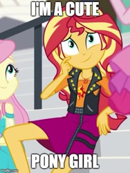 Size: 385x511 | Tagged: safe, edit, edited screencap, screencap, fluttershy, pinkie pie, sunset shimmer, better together, equestria girls, text support, caption, cute, image macro, meme, solo focus, text