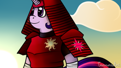 Size: 1024x576 | Tagged: safe, artist:tannersart, derpibooru import, twilight sparkle, anthro, armor, samurai, solo