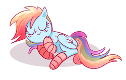 Size: 740x470 | Tagged: safe, artist:pinkablue, derpibooru import, rainbow dash, pegasus, pony, clothes, cute, dashabetes, eyes closed, socks, solo, striped socks