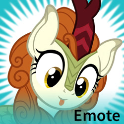 Size: 1200x1200 | Tagged: safe, artist:chipset, derpibooru exclusive, autumn blaze, kirin, season 8, spoiler:s08, :p, awwtumn blaze, big eyes, cute, derpibooru, emote, emotes, emotions, meta, solo, spoilered image joke, tongue out