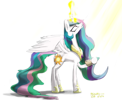 Size: 1600x1303 | Tagged: safe, artist:f1r3w0rks, princess celestia, alicorn, pony, coffee, food, magic, solo, sun work