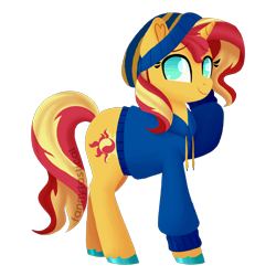 Size: 1500x1500 | Tagged: safe, alternate version, artist:fannytastical, sunset shimmer, pony, equestria girls, beanie, clothes, cute, female, hat, hoodie, shimmerbetes, simple background, smiling, solo, transparent background