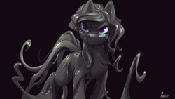 Size: 1920x1080 | Tagged: safe, artist:noben, derpibooru import, oc, oc only, oc:black spot, goo pony, original species, black, ink, liquid, liquid metal slime, mane, shiny, slime, solo, tentacles