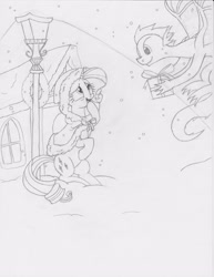 Size: 2550x3300 | Tagged: safe, artist:paranormalpinkie, rarity, spike, dragon, pony, unicorn, christmas, clothes, female, male, older, older spike, present, shipping, sparity, straight, traditional art