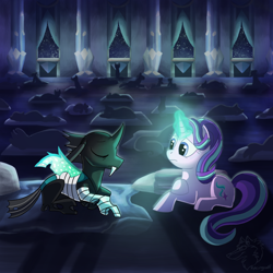 Size: 1000x1000 | Tagged: safe, artist:racingwolf, starlight glimmer, thorax, pony, unicorn, fanfic:beneath the surface, sad