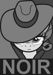 Size: 2500x3500 | Tagged: safe, artist:chrzanek97, rarity, pony, unicorn, detective, detective rarity, monochrome, noir, poster, solo, vector