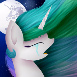 Size: 2500x2500 | Tagged: safe, artist:applejacks2, princess celestia, alicorn, pony, crying, mare in the moon, moon, solo