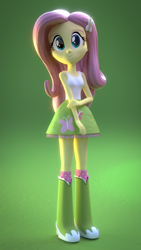 Size: 1080x1920 | Tagged: safe, artist:creatorofpony, artist:rjrgmc28, fluttershy, equestria girls, 3d, 3d model, blender, boots, clothes, skirt, smiling, socks, solo, tanktop