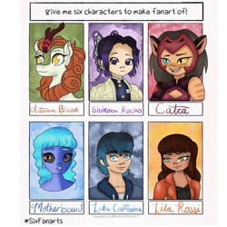 Size: 1080x1080 | Tagged: safe, artist:xwitchyxdeerx, autumn blaze, cat, human, kirin, bust, catgirl, catra, clothes, crossover, cyberchase, demon slayer, female, lila rossi, luka couffaine, miraculous ladybug, motherboard, she-ra, she-ra and the princesses of power, shinobu kocho, six fanarts