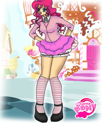 Size: 809x988 | Tagged: safe, artist:kyramannunaki, pinkie pie, human, clothes, humanized, socks, solo, striped socks