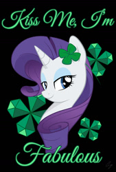 Size: 1024x1515 | Tagged: safe, artist:steffy-beff, rarity, pony, unicorn, black background, clover, female, four leaf clover, lidded eyes, looking at you, mare, poster, simple background, solo