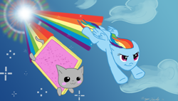 Size: 1261x715 | Tagged: safe, artist:topazpearl93, derpibooru import, rainbow dash, pegasus, pony, crossover, nyan cat