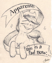 Size: 912x1100 | Tagged: safe, artist:thraten, applejack, earth pony, pony, lol, monochrome, mouthpiece, old banner, parody, solo, traditional art