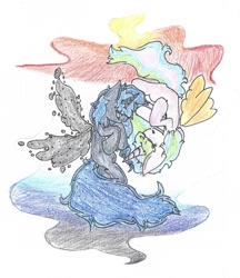 Size: 1270x1470 | Tagged: safe, artist:musiccannon, princess celestia, princess luna, alicorn, pony, simple background, traditional art, yin-yang