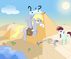 Size: 3913x3243 | Tagged: safe, artist:zerorequiem94, derpy hooves, oc, pegasus, pony, female, letter, mailbag, mare, pyramid, rope