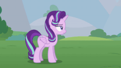 Size: 800x450 | Tagged: safe, artist:forgalorga, starlight glimmer, alicorn, pony, alicornified, animated, artifacts of equestria, fan animation, flying, gif, magic, magic glow, magical artifact, now you're thinking with portals, portal, race swap, starlicorn, wings, xk-class end-of-the-world scenario