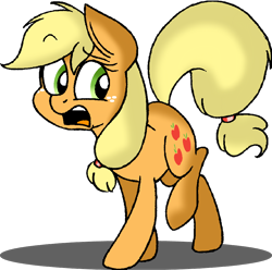 Size: 990x981 | Tagged: safe, artist:strangiesleepy, applejack, earth pony, pony, hatless, missing accessory, shocked, simple background, solo, transparent background