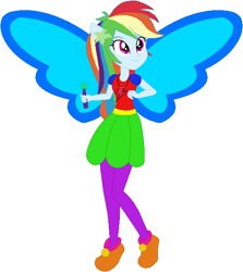 Size: 523x587 | Tagged: safe, artist:selenaede, artist:user15432, derpibooru import, rainbow dash, equestria girls, artificial wings, augmented, barely eqg related, base used, blue wings, clothes, crossover, element of loyalty, fairy, fairy tale, fairy wings, fairyized, flower, flower in hair, good fairy, jewelry, magic, magic wand, magic wings, necklace, ponied up, sleeping beauty, wand, winged humanization, wings