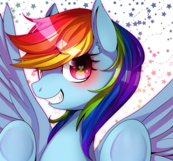 Size: 1127x1051 | Tagged: safe, artist:hosikawa, derpibooru import, rainbow dash, pegasus, pony, female, heart eyes, mare, smiling, solo, spread wings, stars, wingding eyes, wings