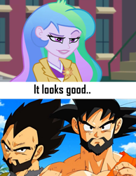 Size: 733x944 | Tagged: safe, princess celestia, principal celestia, equestria girls, friendship games, bedroom eyes, dragon ball super, goku, obligatory pony, vegeta