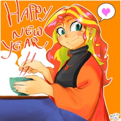 Size: 1000x1000 | Tagged: safe, artist:sozglitch, sunset shimmer, equestria girls, female, new year, solo