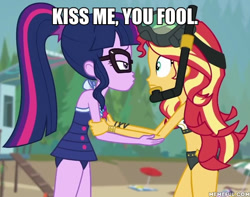 Size: 600x473 | Tagged: safe, edit, edited screencap, screencap, sci-twi, sunset shimmer, twilight sparkle, better together, equestria girls, unsolved selfie mysteries, caption, female, image macro, lesbian, scitwishimmer, shipping, sleeveless, sunsetsparkle, text